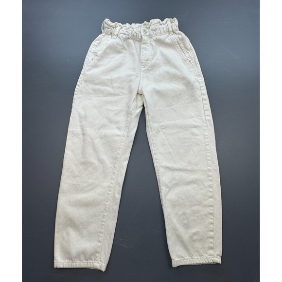 Zara Paperbag Waist Pants Women's Size 4 Off White High Rise Casual Tapered - Picture 1 of 15